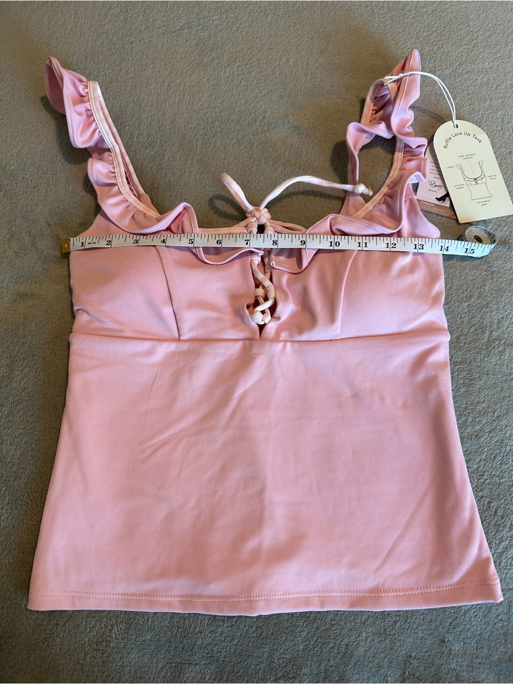 NWT Blogilates Ruffle Lace Up Tank - Light Pink - Picture 5 of 7